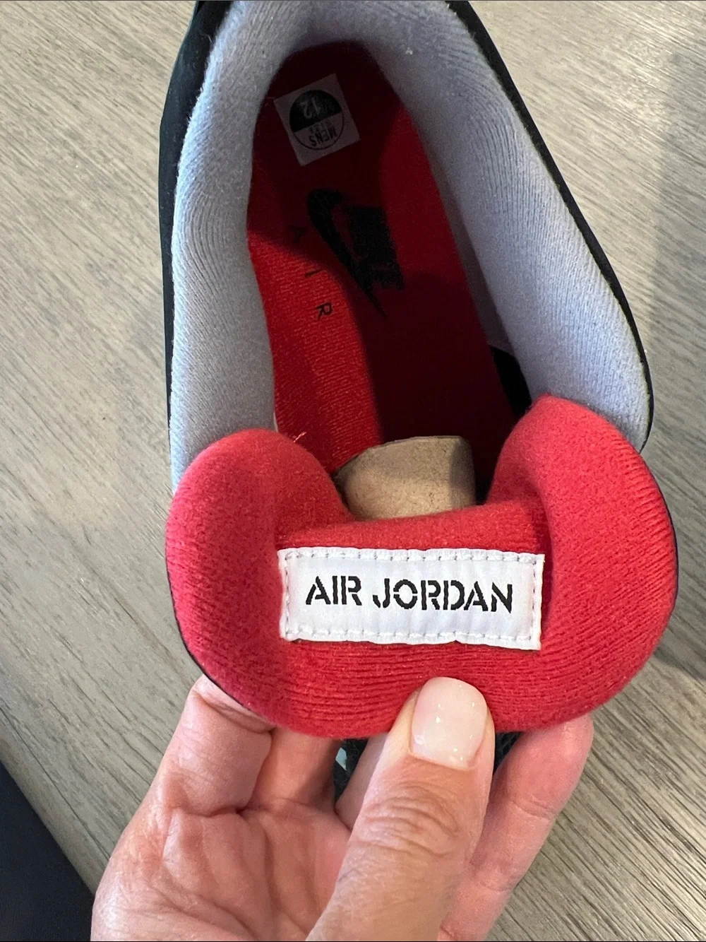 Jordan Black and Red High-Top Sneakers with Gray Accents
